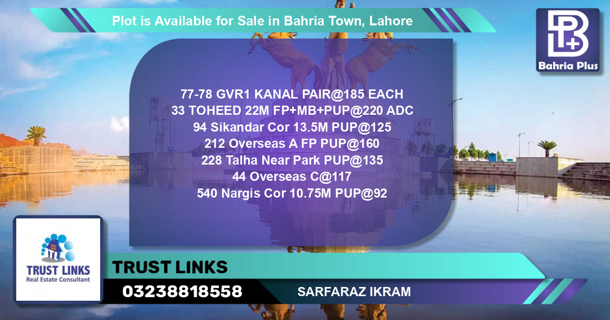 Residential Plot for Sale in Bahria Town, Lahore - (BP-90219)