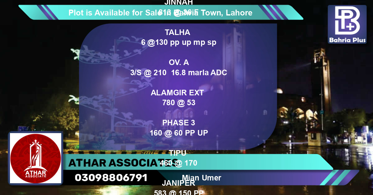 Residential Plot for Sale in Bahria Town, Lahore - (BP-90227)