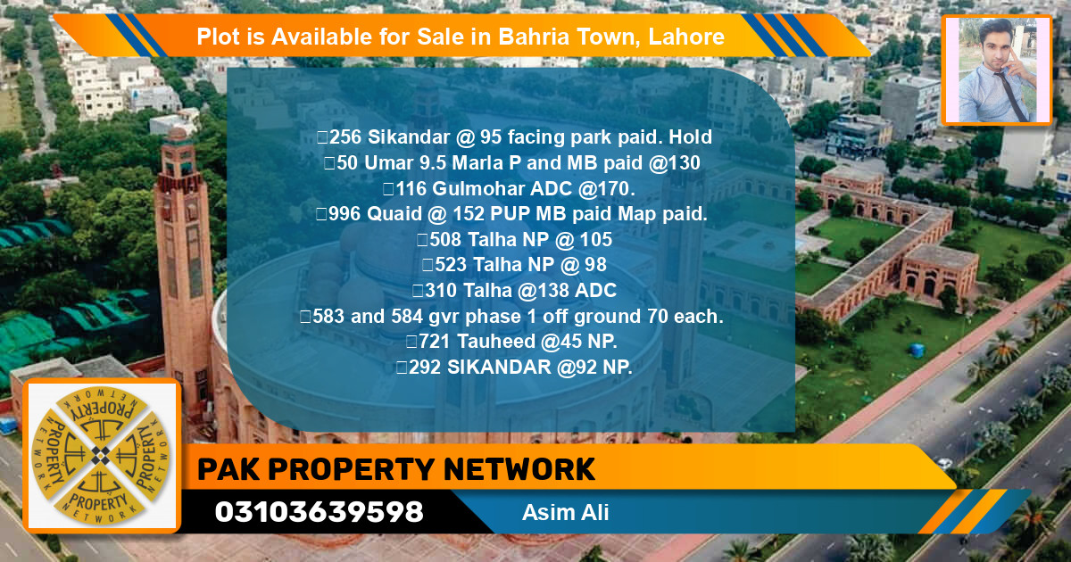 Residential Plot for Sale in Bahria Town, Lahore - (BP-90249)