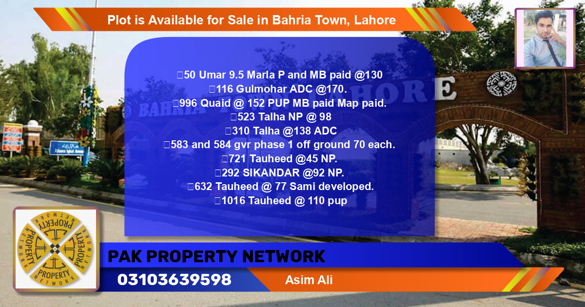 Residential Plot for Sale in Bahria Town, Lahore - (BP-90348)