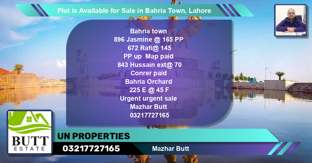 Residential Plot for Sale in Bahria Town, Lahore - (BP-90351)