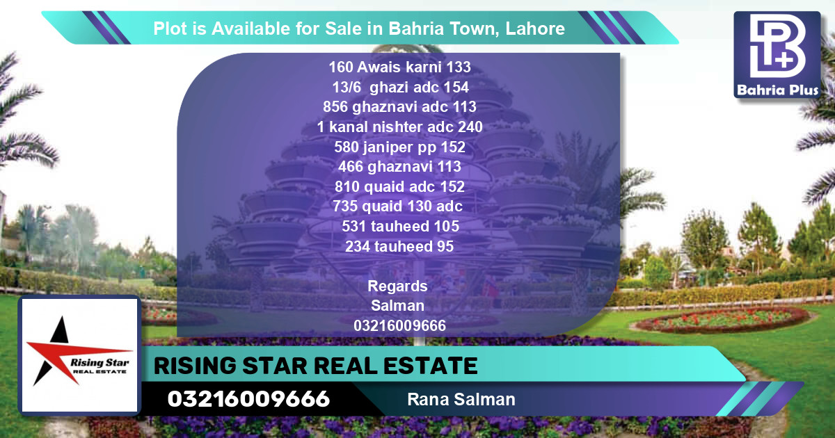 Residential Plot for Sale in Bahria Town, Lahore - (BP-90381)