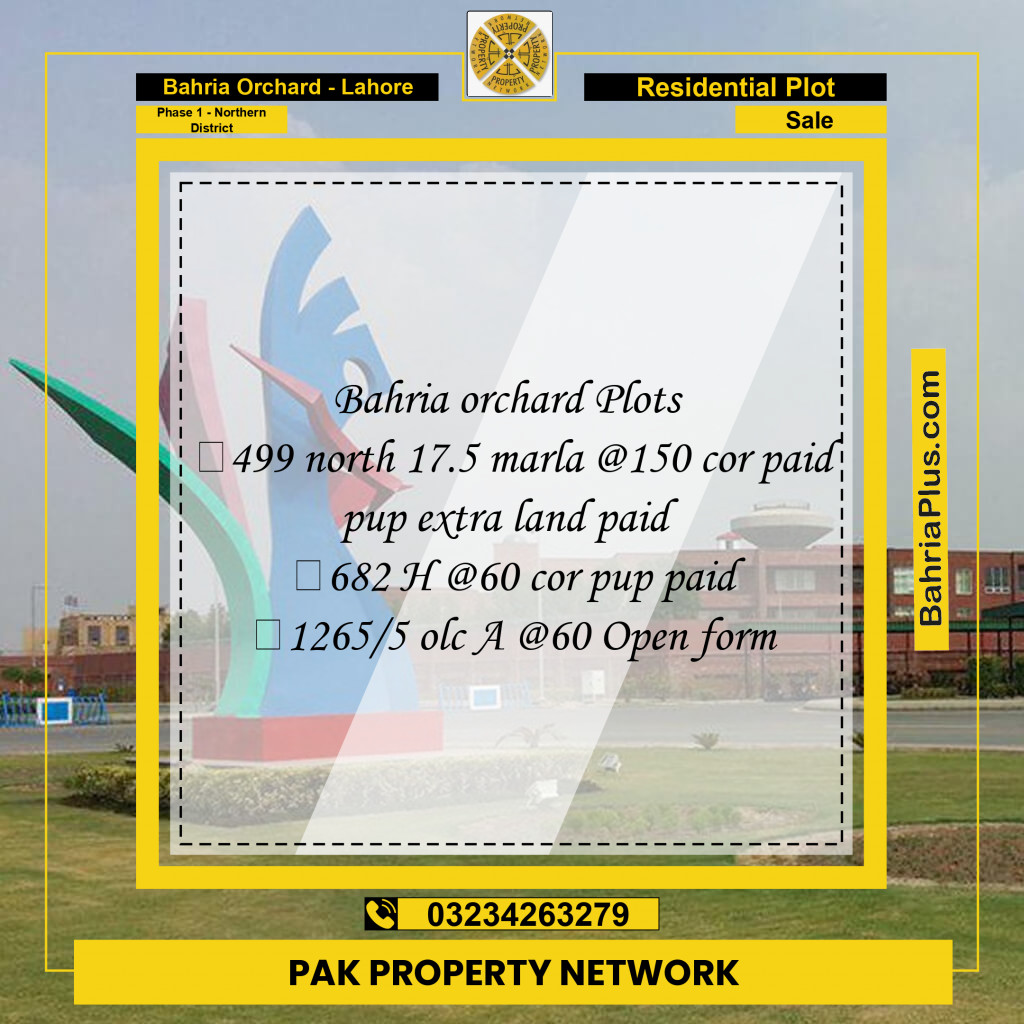 Residential Plot for Sale in Phase 1 - Northern District -  Bahria Orchard, Lahore - (BP-90401)