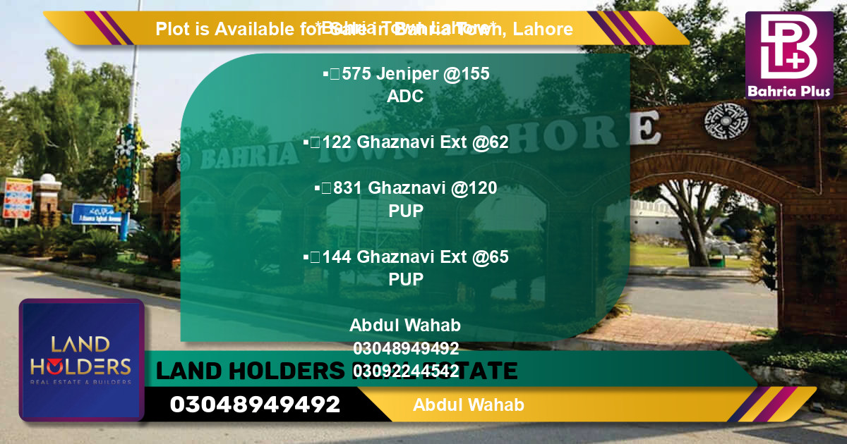 Residential Plot for Sale in Bahria Town, Lahore - (BP-90407)