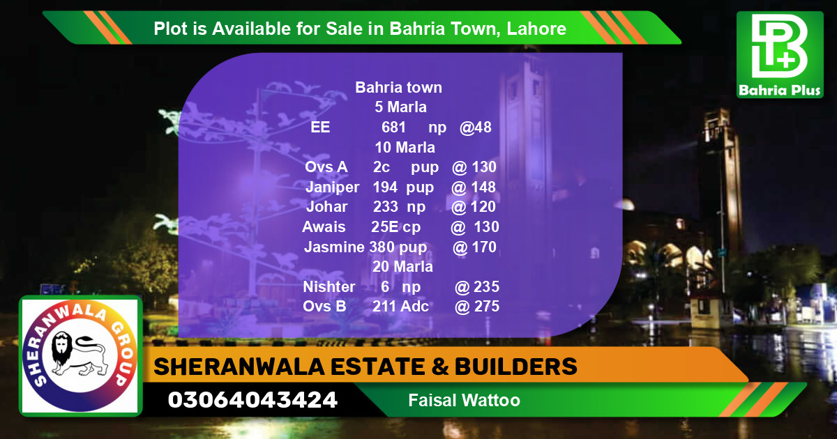 Residential Plot for Sale in Bahria Town, Lahore - (BP-90416)