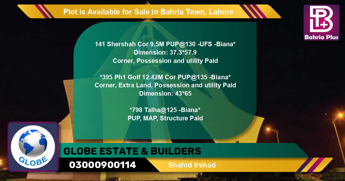 Residential Plot for Sale in Bahria Town, Lahore - (BP-90424)