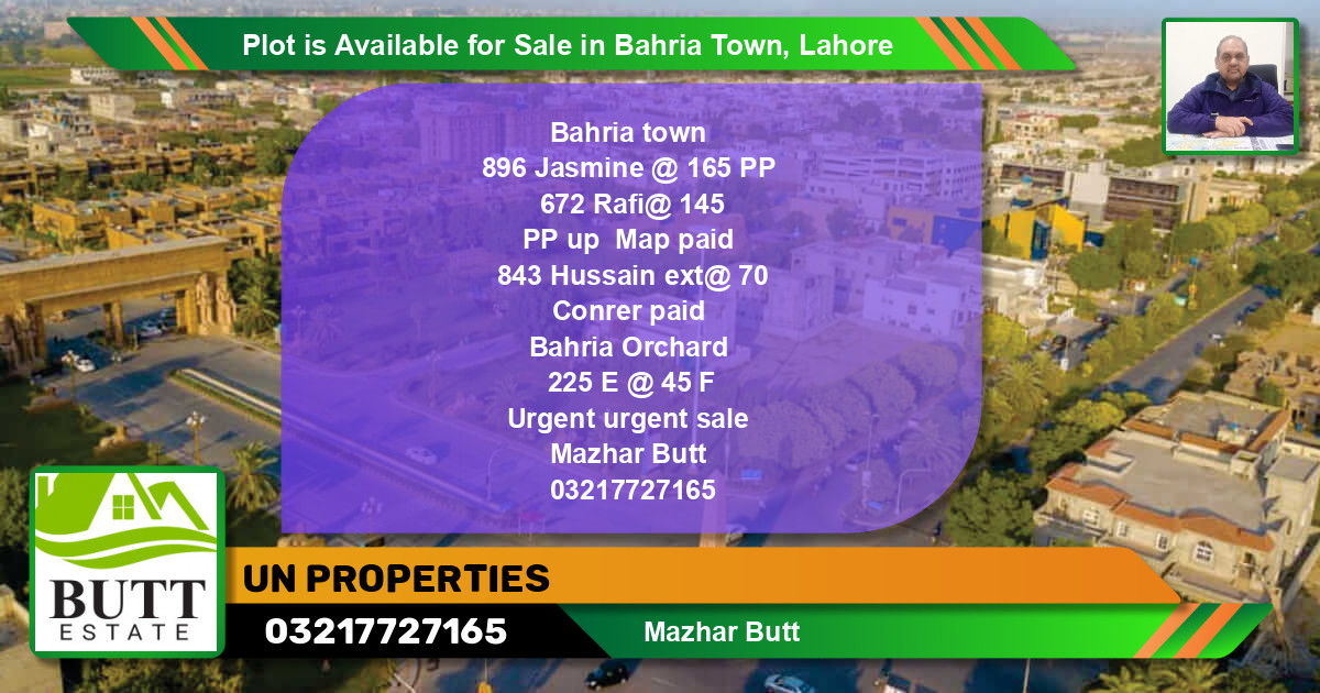 Residential Plot for Sale in Bahria Town, Lahore - (BP-90436)