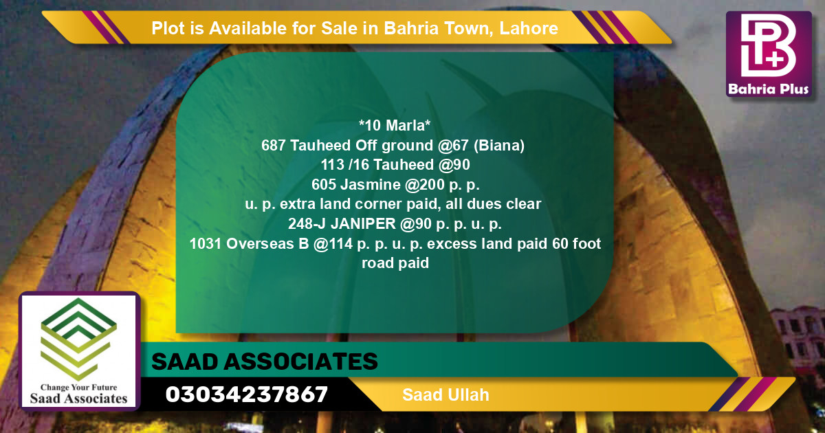 Residential Plot for Sale in Bahria Town, Lahore - (BP-90441)