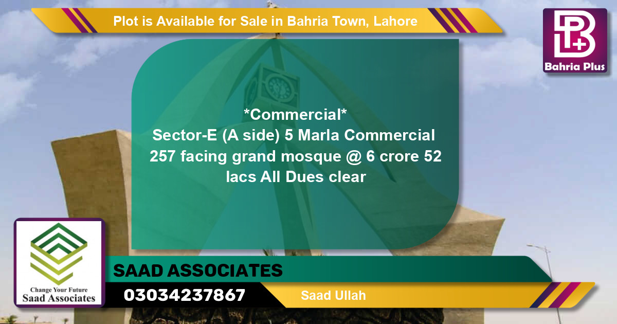 Commercial Plot for Sale in Bahria Town, Lahore - (BP-90443)
