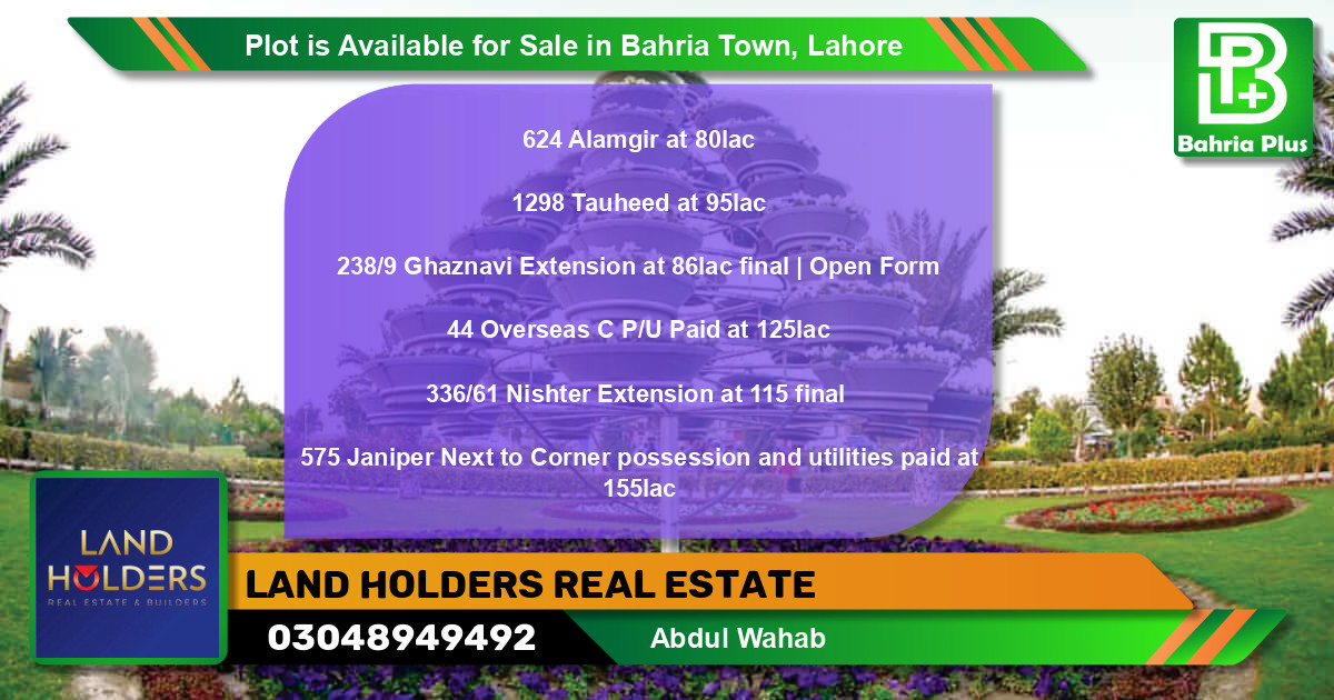 Residential Plot for Sale in Bahria Town, Lahore - (BP-90448)