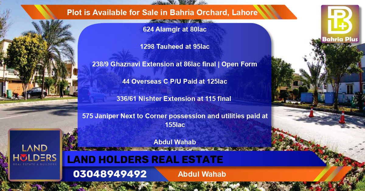 Residential Plot for Sale in Bahria Orchard, Lahore - (BP-90449)