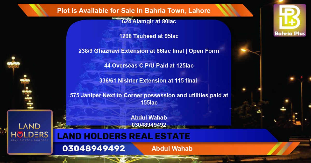 Residential Plot for Sale in Bahria Town, Lahore - (BP-90451)