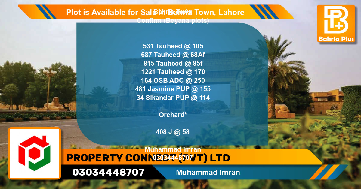 Residential Plot for Sale in Bahria Town, Lahore - (BP-90465)