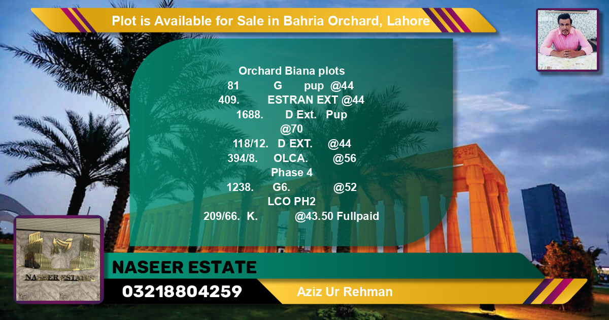 Residential Plot for Sale in Bahria Orchard, Lahore - (BP-90473)