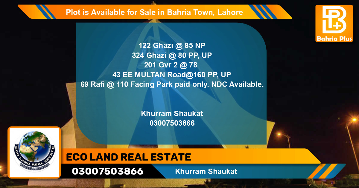 Residential Plot for Sale in Bahria Town, Lahore - (BP-90489)