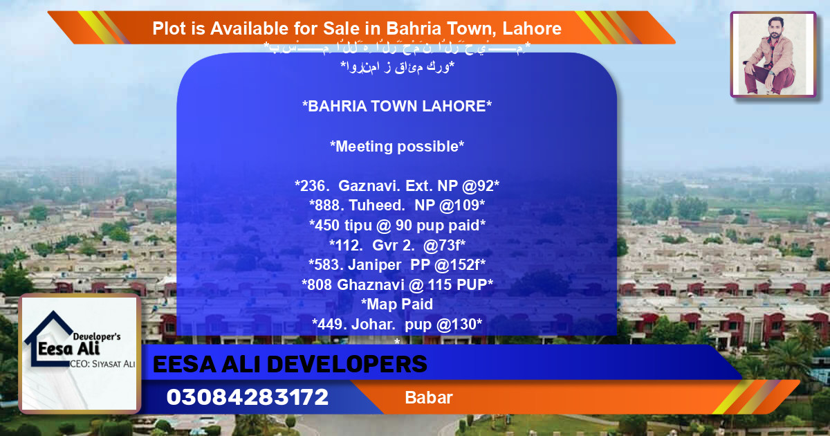 Residential Plot for Sale in Bahria Town, Lahore - (BP-90495)