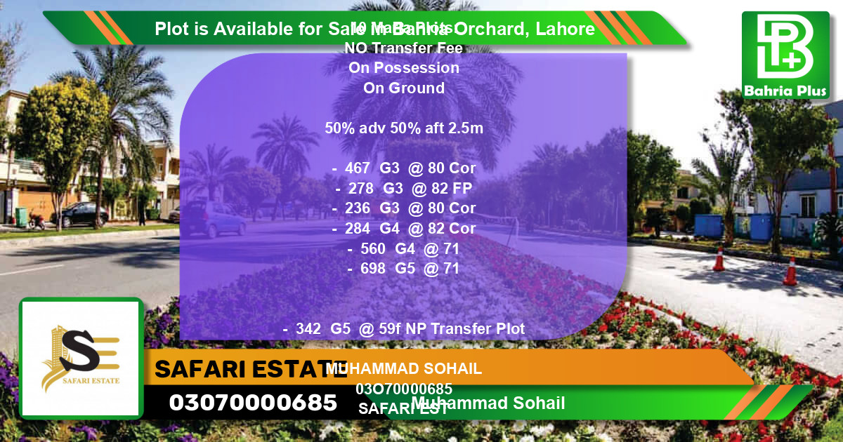 Residential Plot for Sale in Bahria Orchard, Lahore - (BP-90504)