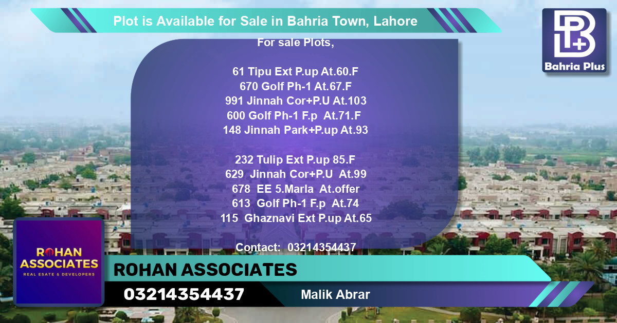 Residential Plot for Sale in Bahria Town, Lahore - (BP-90511)
