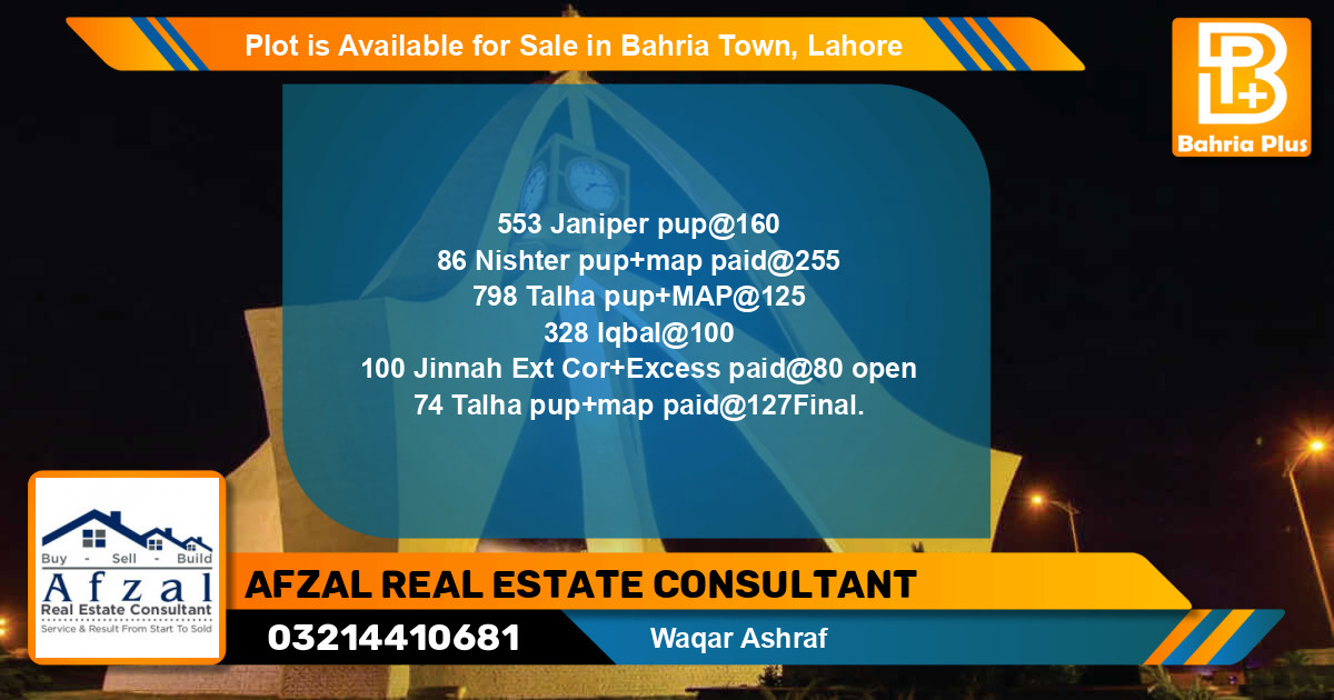 Residential Plot for Sale in Bahria Town, Lahore - (BP-90514)