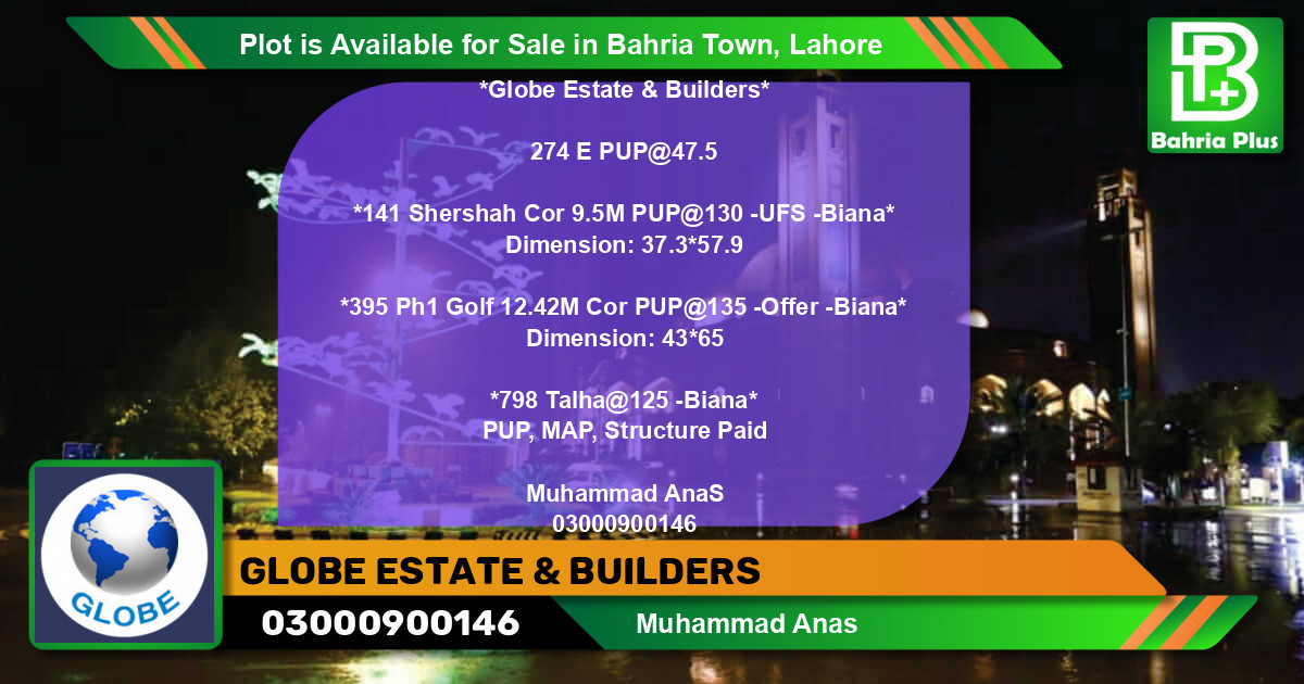Residential Plot for Sale in Bahria Town, Lahore - (BP-90541)