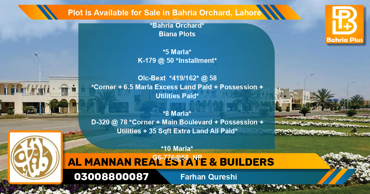 Residential Plot for Sale in Bahria Orchard, Lahore - (BP-90555)