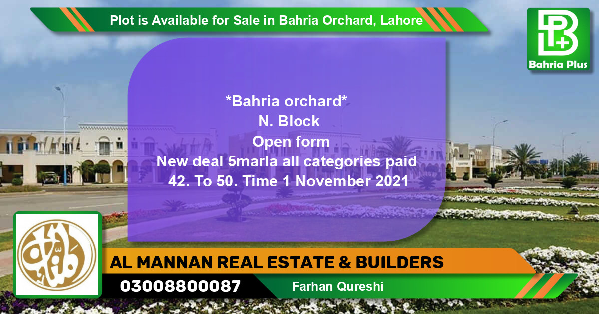 Residential Plot for Sale in Bahria Orchard, Lahore - (BP-90557)