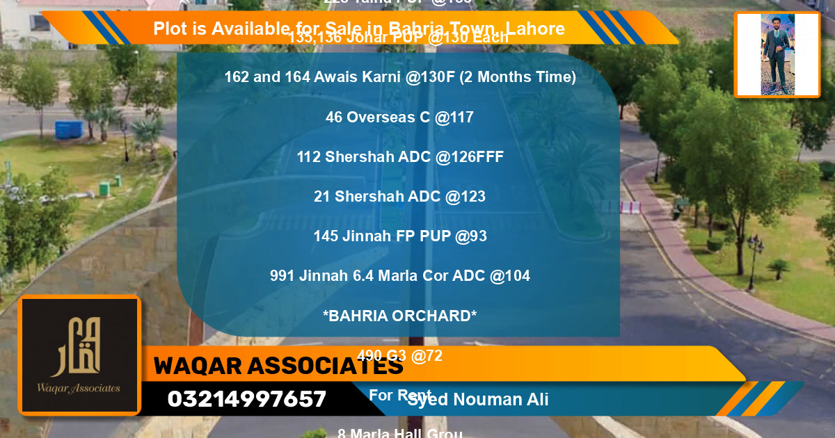 Residential Plot for Sale in Bahria Town, Lahore - (BP-90577)