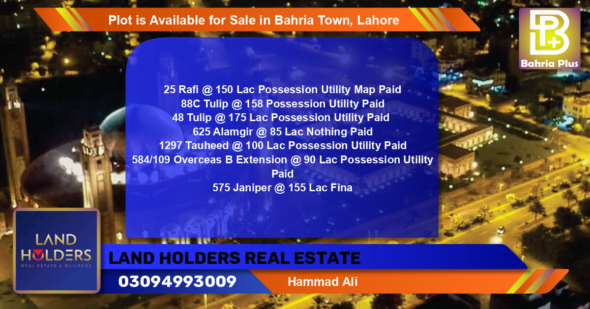 Residential Plot for Sale in Bahria Town, Lahore - (BP-90580)