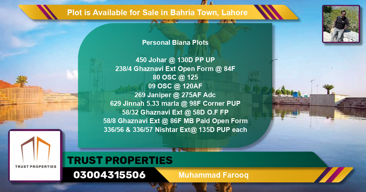 Residential Plot for Sale in Bahria Town, Lahore - (BP-90598)