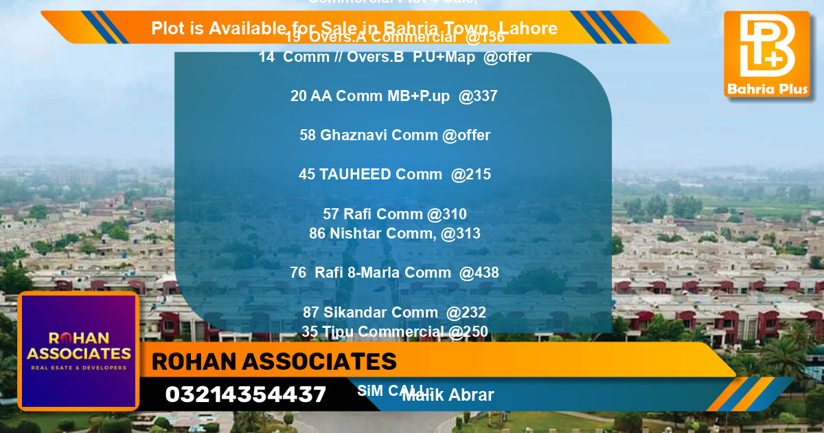 Commercial Plot for Sale in Bahria Town, Lahore - (BP-90635)