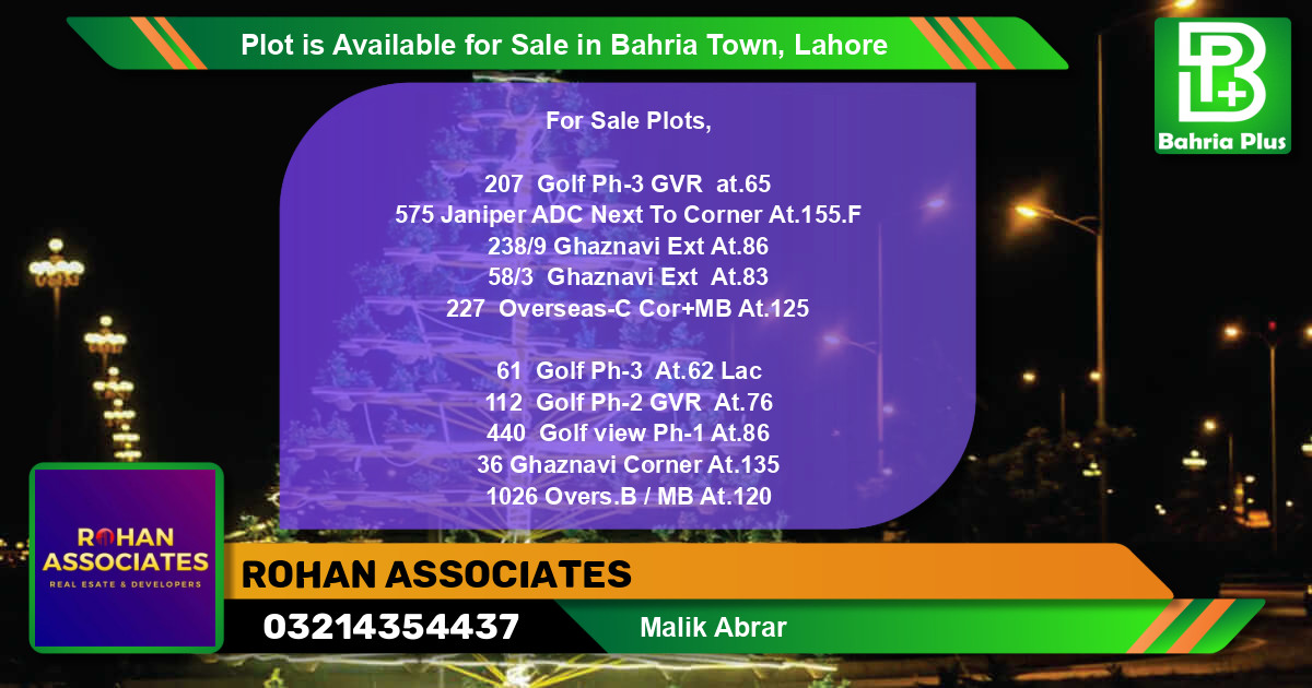 Residential Plot for Sale in Bahria Town, Lahore - (BP-90638)