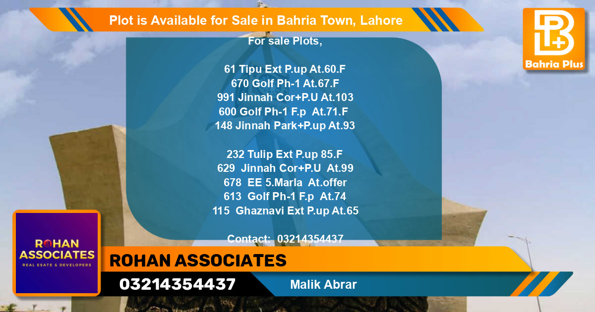 Residential Plot for Sale in Bahria Town, Lahore - (BP-90639)
