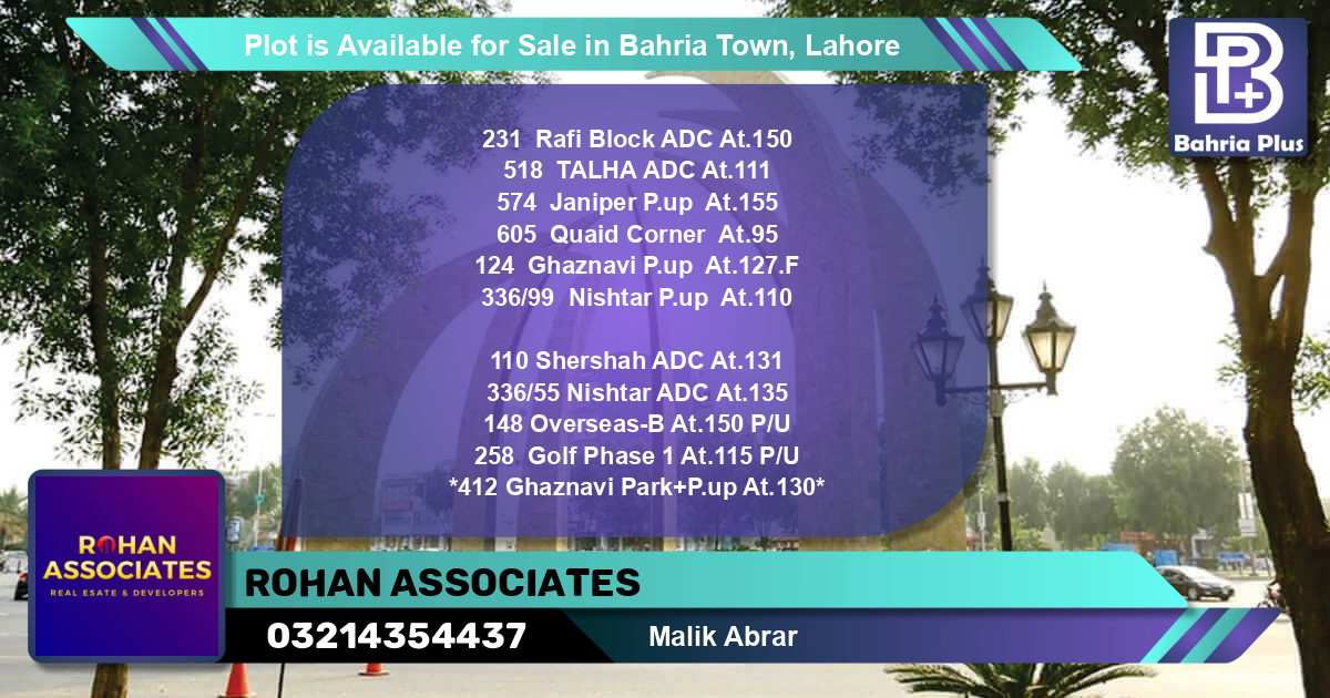 Residential Plot for Sale in Bahria Town, Lahore - (BP-90640)