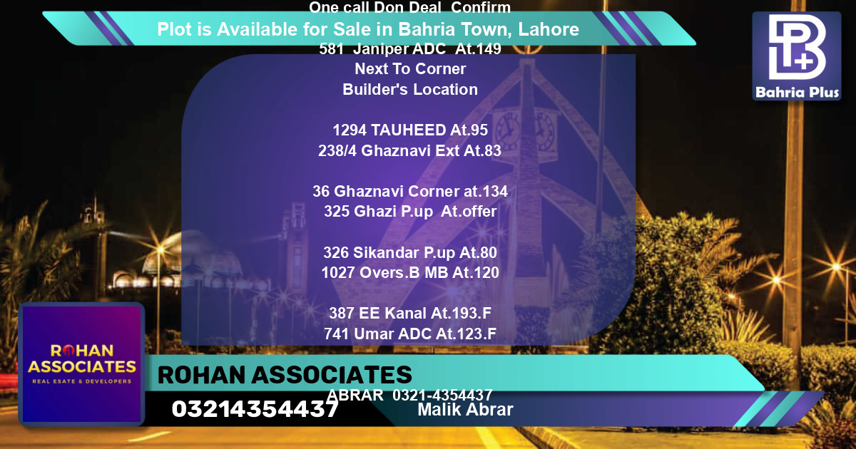 Residential Plot for Sale in Bahria Town, Lahore - (BP-90643)