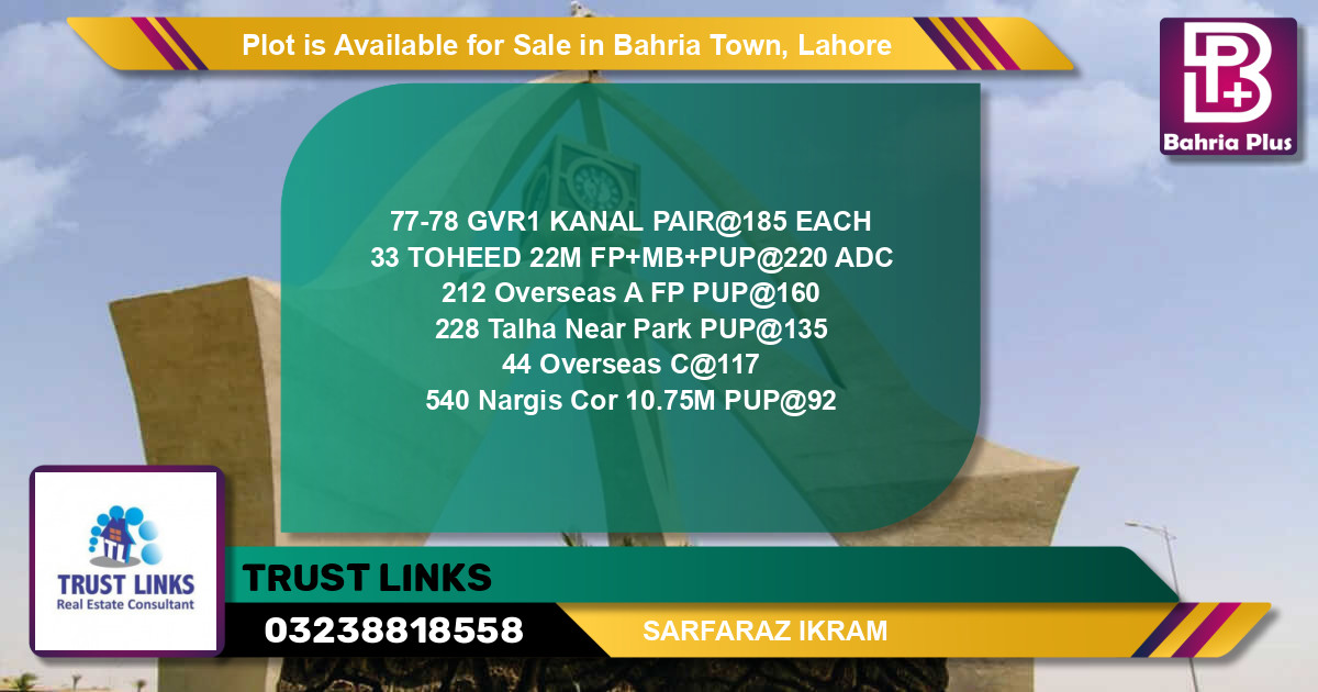 Residential Plot for Sale in Bahria Town, Lahore - (BP-90672)