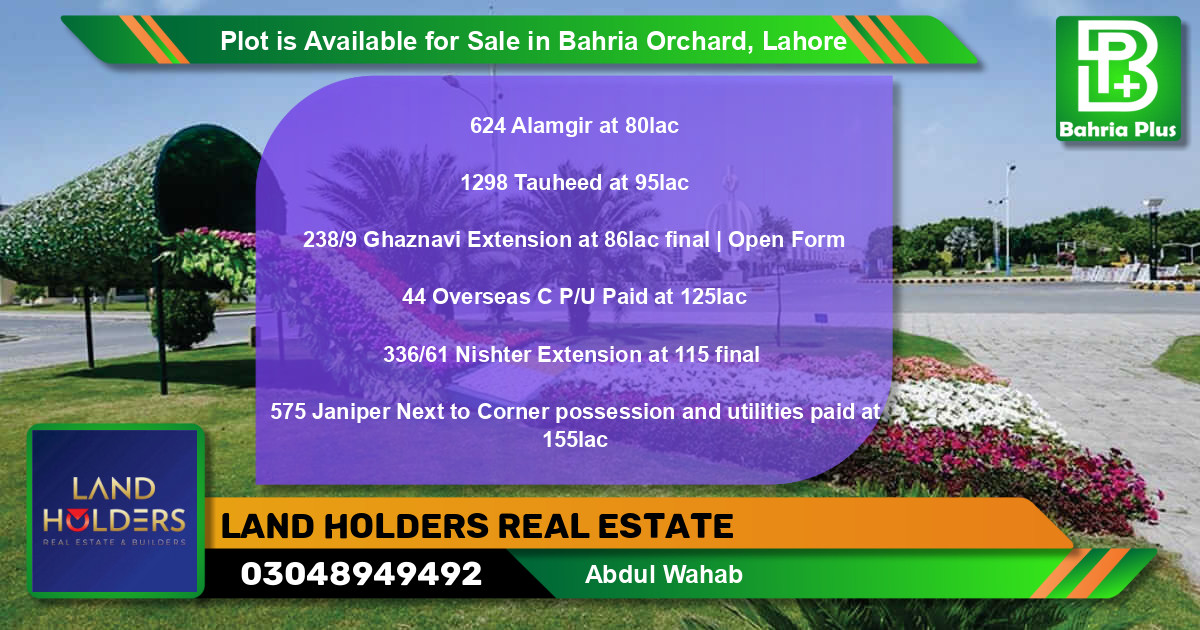 Residential Plot for Sale in Bahria Orchard, Lahore - (BP-90679)