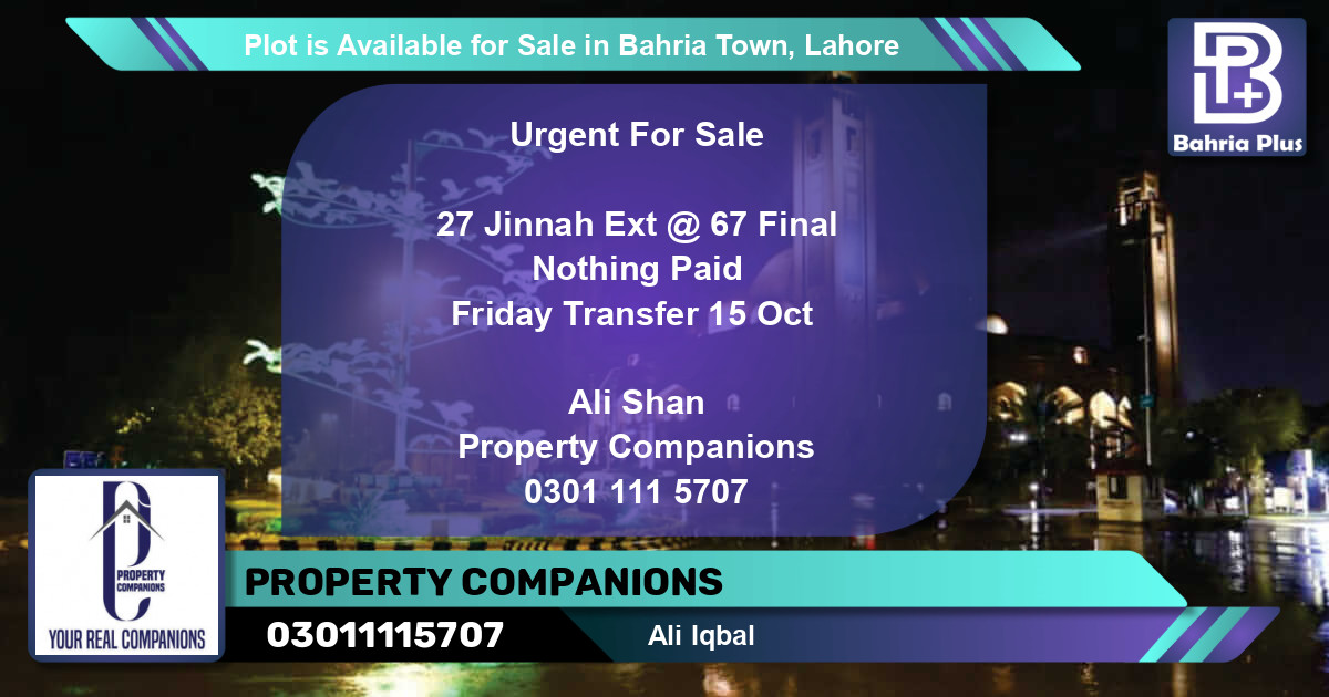 Residential Plot for Sale in Bahria Town, Lahore - (BP-90680)