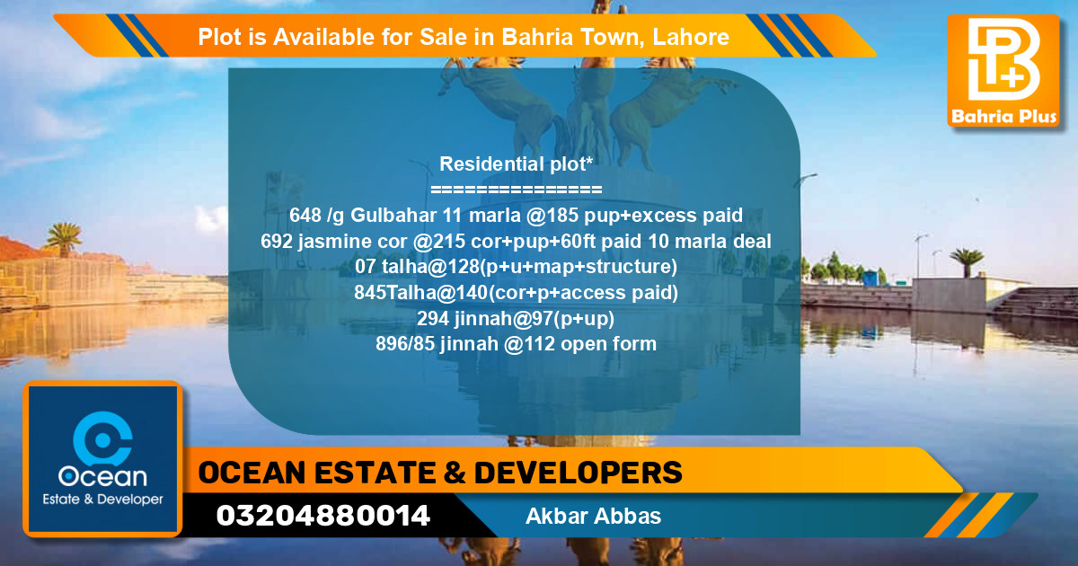 Residential Plot for Sale in Bahria Town, Lahore - (BP-90689)