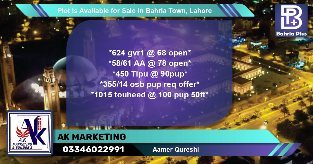 Residential Plot for Sale in Bahria Town, Lahore - (BP-90699)
