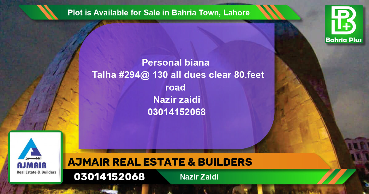 Residential Plot for Sale in Bahria Town, Lahore - (BP-90715)