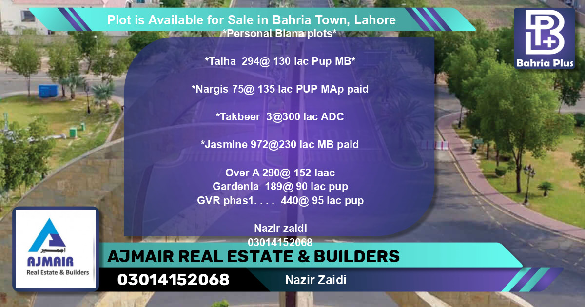 Residential Plot for Sale in Bahria Town, Lahore - (BP-90716)