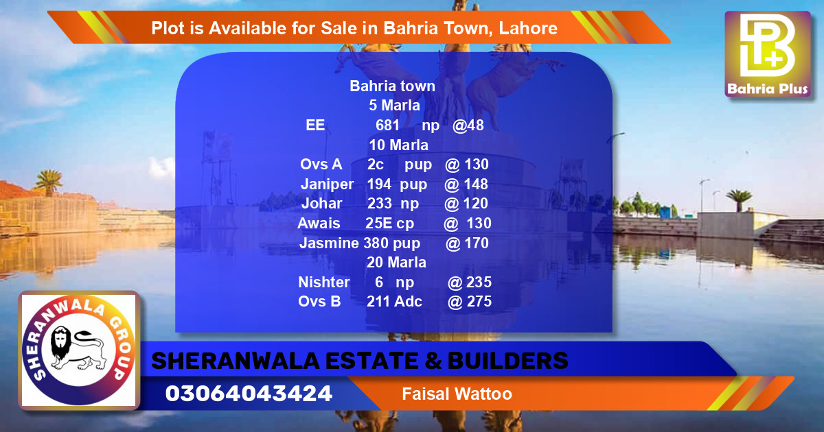 Residential Plot for Sale in Bahria Town, Lahore - (BP-90727)