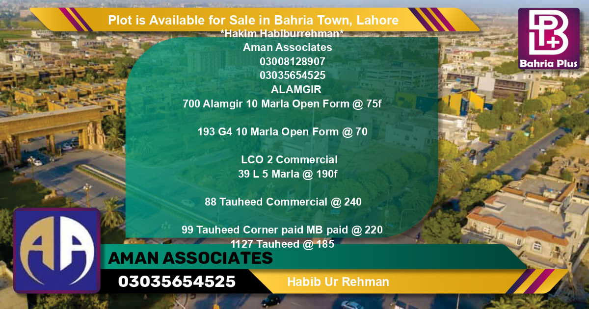 Commercial Plot for Sale in Bahria Town, Lahore - (BP-90737)