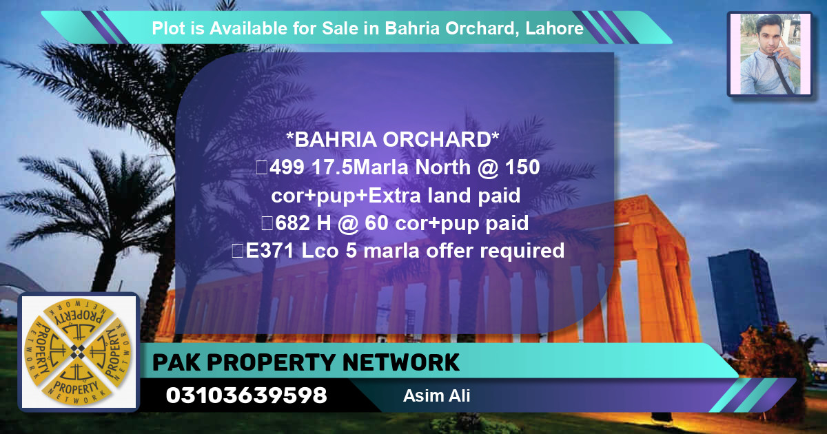 Residential Plot for Sale in Bahria Orchard, Lahore - (BP-90751)