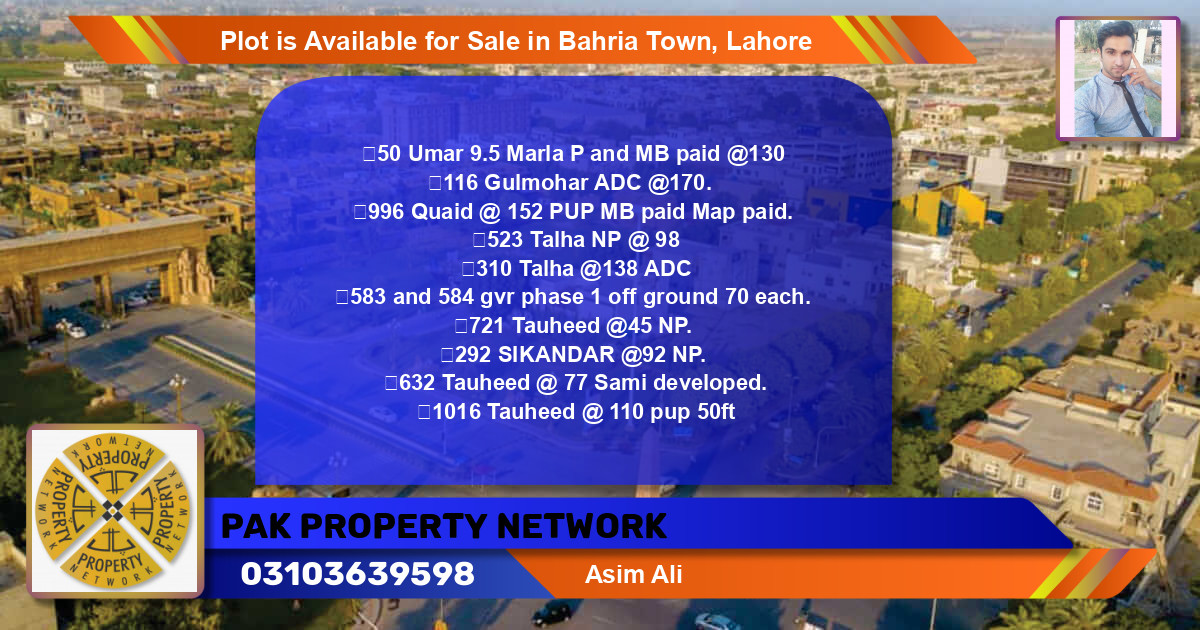 Residential Plot for Sale in Bahria Town, Lahore - (BP-90754)