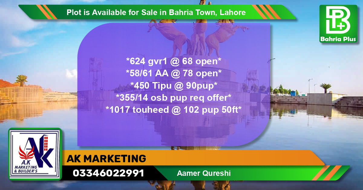 Residential Plot for Sale in Bahria Town, Lahore - (BP-90755)
