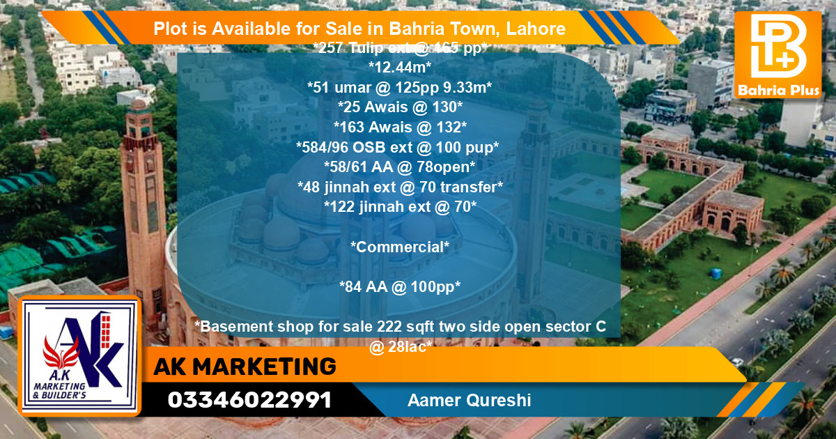 Commercial Plot for Sale in Bahria Town, Lahore - (BP-90756)