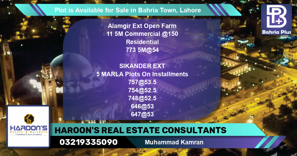 Commercial Plot for Sale in Bahria Town, Lahore - (BP-90781)