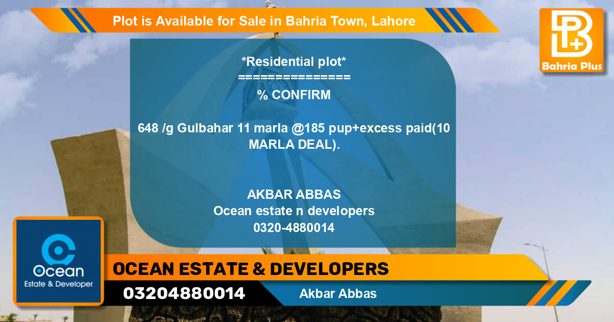 Residential Plot for Sale in Bahria Town, Lahore - (BP-90792)