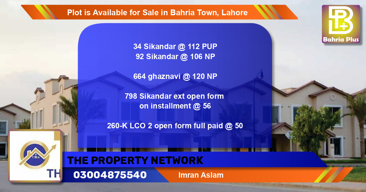 Residential Plot for Sale in Bahria Town, Lahore - (BP-90804)